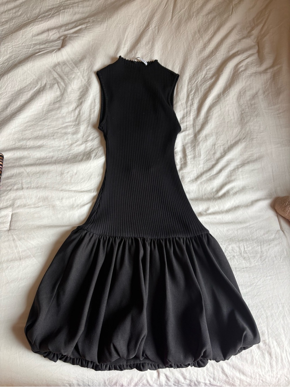 Zara Black Sleeveless Ribbed Bubble Hem dress